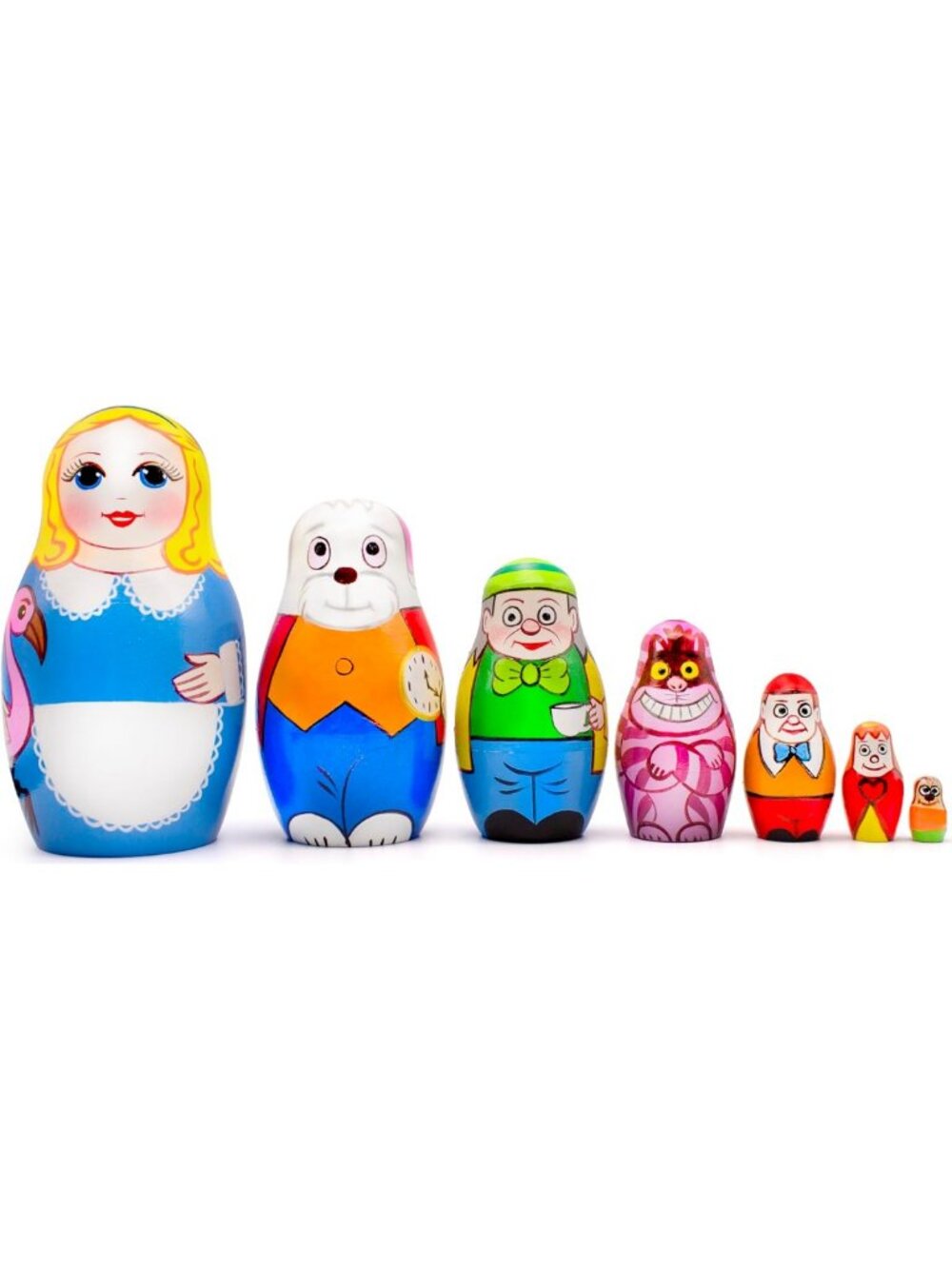 7-Piece Alice in Wonderland Nesting Dolls Set - Wooden Matryoshka Figures